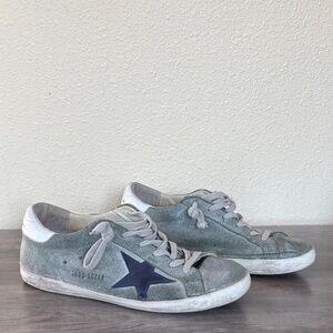 Golden Goose Deluxe Brand SUPERSTAR 38 Sage Green Low Top Sneakers w/ Navy Star